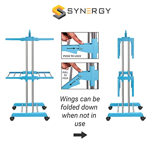 Image of Synergy - Premium Heavy Duty Stainless Steel Clothes Drying Stand | Cloth Dryer Stand | Cloth Stand for Drying Clothes Foldable | Cloth Hanging Stand | Cloth Drying Stand (2-Tier) Blue - SY-CS19-L2