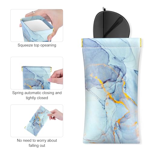Image of 3 Pack Eyeglasses Pouch, Portable Squeeze Top Leather Sunglasses Pouch Spring Storage Glasses Case, Gradient Marble