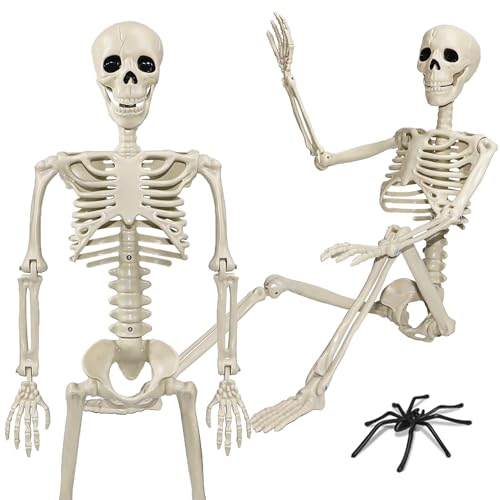 36 Skeleton Halloween Decorations 3ft Life Size Human Skeleton with Full Body Movable Posable Joints Skeleton Halloween Skeletons with 20 Spiders for Yard Haunted House Props Indoor Outdoor Decor
