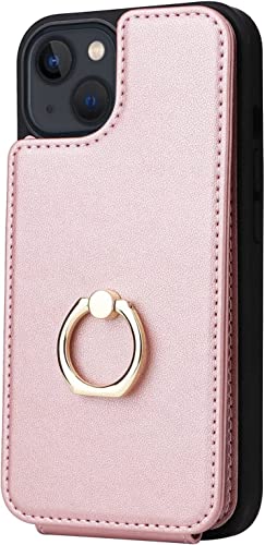 Étui pour iPhone 14 Pro antichoc protégeant l'écran avec portefeuille rose doré intégré