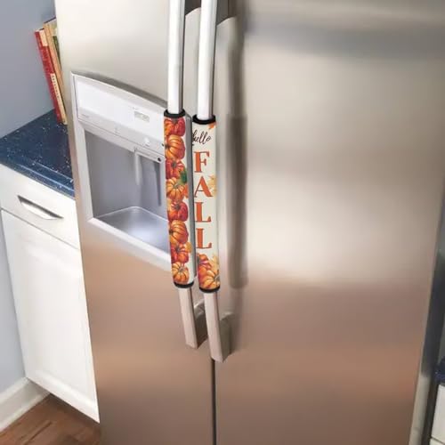 Image of Fall Pumpkin Fridge Handle Covers Set of 6 Washable Kitchen Appliances Gloves Anti-Static Refrigerator Handle Protector Microwave Oven Dishwasher Handle Protector Thanksgiving Decor