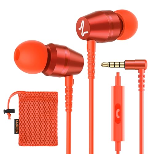 LUDOS OMNITONE Wired Earbuds in-Ear Headphones, 5 Year Warranty, Earphones with Microphone, 3.5 mm Jack Corded Ear Buds, Videoconference for iPhone, Samsung, Laptop, Kids, School Students - Coral