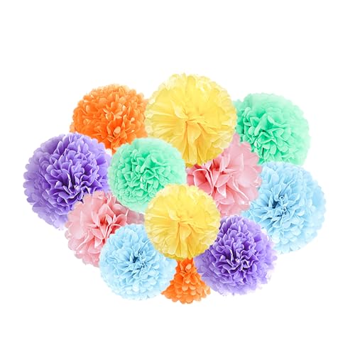 ZYOOO® Lot de 12 Pompons en papier de soie à Suspendre pour fête décoration, plafond, mur, 3 couleurs de 30,5 cm, 25,4 cm(pastel coloré)