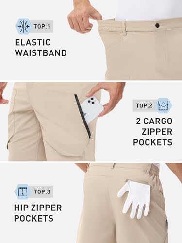 LUSHENUNI Bermuda cargo masculina de caminhada de 23 cm, secagem rápida, leve, elástica, para golfe,