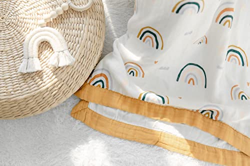 Image of Rainbow Muslin Quilt Baby Blanket - Silky Soft and Breathable Summer Blanket for Toddler - Oversized 47 inch x 47 inch - 2 Layers Muslin Swaddle Blankets for Baby Boy and Girl (B Rainbow)