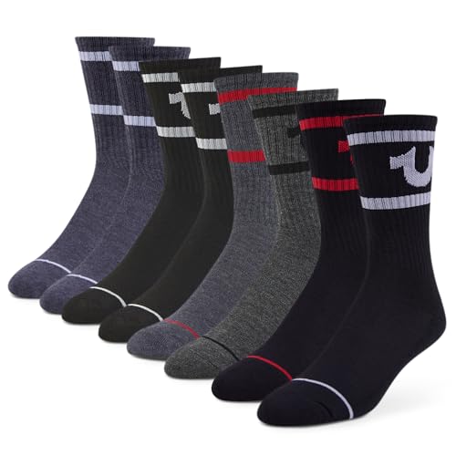 True Religion Mens 8 Pairs Crew Socks for Men Premium Athletic Mens Socks Shoe Size 8-12