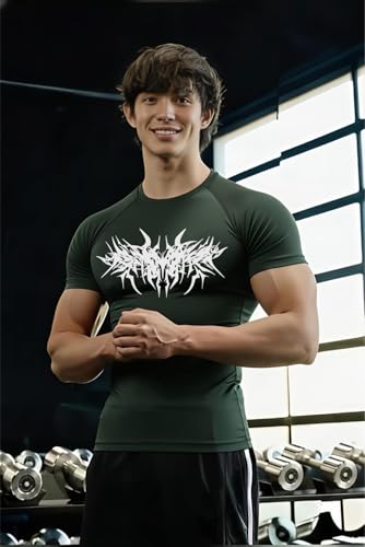 Image of Men Polyster Lycra Printed Half Sleeves Compression T-Shirt for Gym