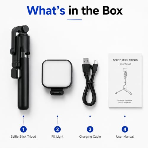 Image of Selfie Stick Tripod 5.6 Feet with LED Fill Light, Extendable Mobile Phone Stand for Video Recording, Vlogging, Live Streaming & Video Calls, 360 Rotation, Compatible with Android & iPhone