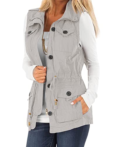 Koodred Women's Casual Military Utility Vest Lightweight Sleeveless Drawstring Jackets with Pockets