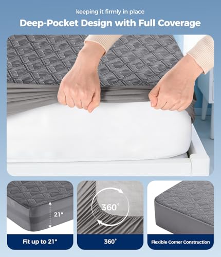 Image of Waterproof Mattress Protector Full Size, Soft Breathable Mattress Pad with Deep Pocket 8 inch-21 inch, Noiseless 3D Air Fabric Cooling Mattress Cover for Bed, Machine Washable, Grey