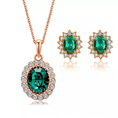 Ensembles de bijoux de mariée en cristal vert avec boucles d'oreilles et collier