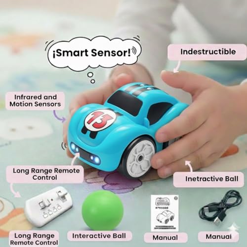 Image of Mini RC Intelligent Sensor Stunt Car Toy for Kids 3-8 | 4 Smart Modes: Follow Object, Chase, and Follow Track | Rechargeable Cartoon Car with Music & Bright LED Lights | Best Birthday Gift for Kids