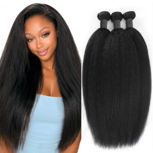 Kinky Straight Bundles 12A Yaki Straight Human Hair Bundles 18 20 22 Inch KinkyStraight Human Hair Bundles 100% Unprocessed Virgin Hair Yaki Straight Bundles Raw Hair 3 Bundles Human Hair Extensions