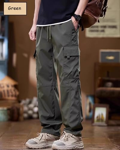 Straight Leg Casual Cargo Pants for Men Drawstring Elastic Waist Hiking Joggers Solid Color Athletic Pants2