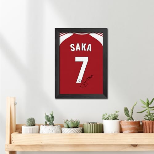 Image of TenorArts Bukayo Saka Poster Frame Arsenal Jersey Laminated Photo Print Signature Framed Painting with Matt Finish Black Texture (12 inches x 9inches)