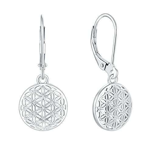 JO WISDOM Boucles d'oreilles Fleur de vie en Argent 925/1000 Dormeuse pour Femme avec 3A Oxyde de Zirconium