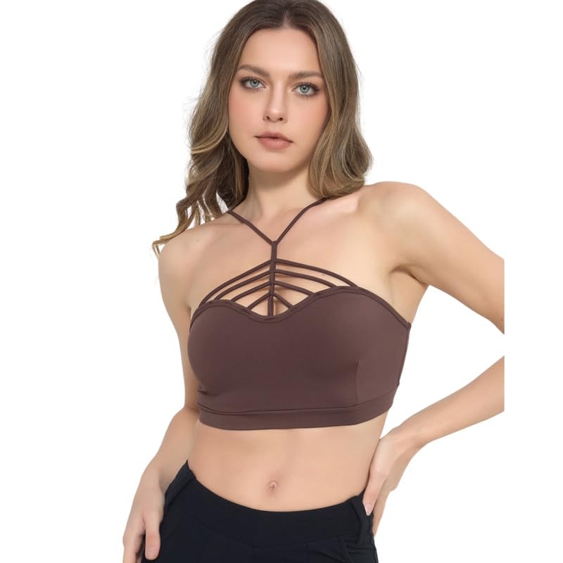 Slim Fit Women Hollow Out Vest | Halter Neck Workout Apparel | Nylon Fitness Bra-image-12