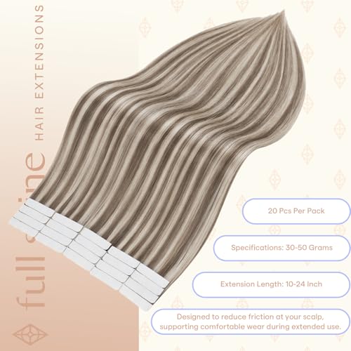 Image of Full Shine Tape Ins Human Hair Extensions, Mushroom Blonde Mix 20 Inch | 50g 20PCS, Seamless Skin Weft Human Hair Tape in Extensions, Invisible Soft Finish Add Length Natural Volume Look