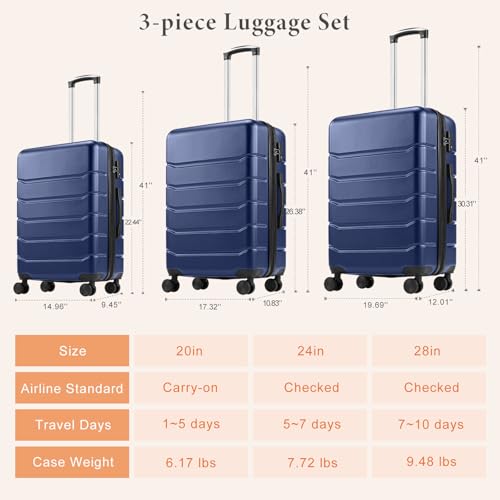 Image of Sweetcrispy 20 inch Carry on Luggage, Hard Shell ABS Suitcase with Double Spinner Wheels, Lightweight Expandable Rolling Suit Case with TSA Lock