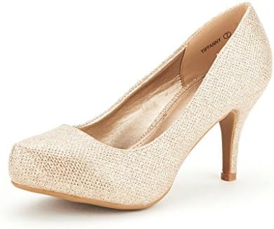 DREAM PAIRS Tiffany Women's Heels New Low Stiletto Round Toe Platform Pumps for Women, Size 10,Gold
