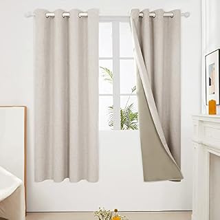 Deconovo 100% Blackout Curtains Faux Linen Thermal Insulated Curtains Eyelet Curtains for Living Room W52 x L63 Inch Taupe One Pair