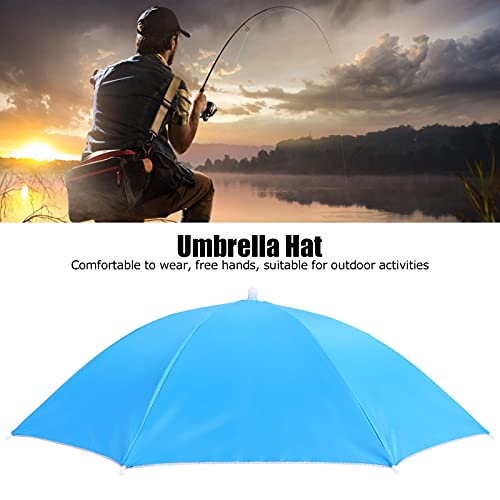 Umbrella Hat, Waterproof Foldable Portable Polyester Fishing Cap Elastic Headband Easy To Wear Sun Rain Multifunction Headwear Umbrella Hat For Fishing Golf Camping Beach(Light Blue) #TOP1