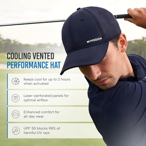 Image of MISSION Cooling Vented Performance Hat Unisex Cap for Workouts, Golf & Running, Sweat & Water Activated Technology