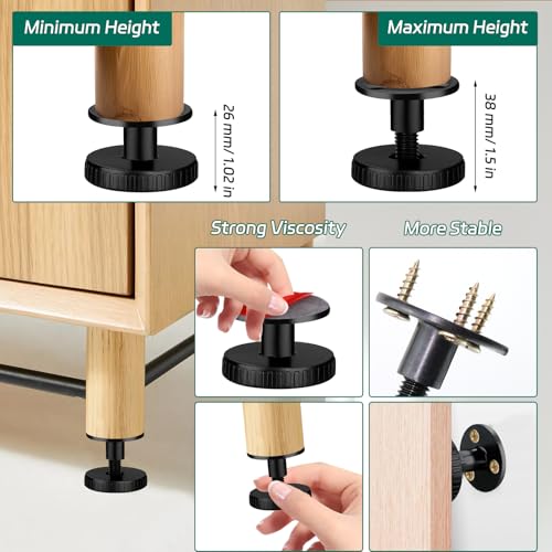 BEASAFY 4 x 26 – 38 mm Adjustable Legs in 2 Installation Types, Height Wall Pads for Furniture, Wall Dividers — view 4