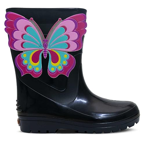 Galocha Infantil Feminina Nº 25 Ao 32 Bota Chuva Borboleta 09.19 (Preto, br_footwear_size_system, li