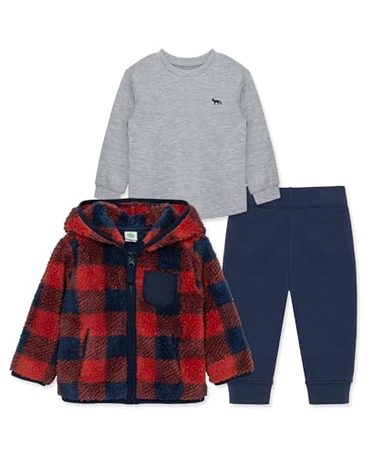 Little Me Clothes for Baby Boys' Check 3-Piece Sherpa Set, Navy/Red, 18 Months