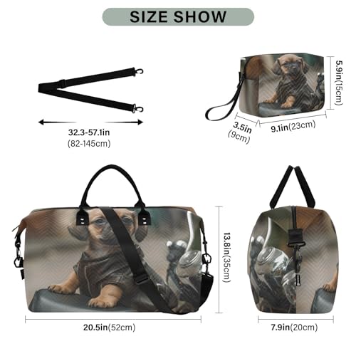 Large Travel Duffel Bag, Dog and Motor Sports Tote Gym Bag, Shoulder Weekender Overnight Bag for Women Men, Carry On Luggage with Toiletry Bags3