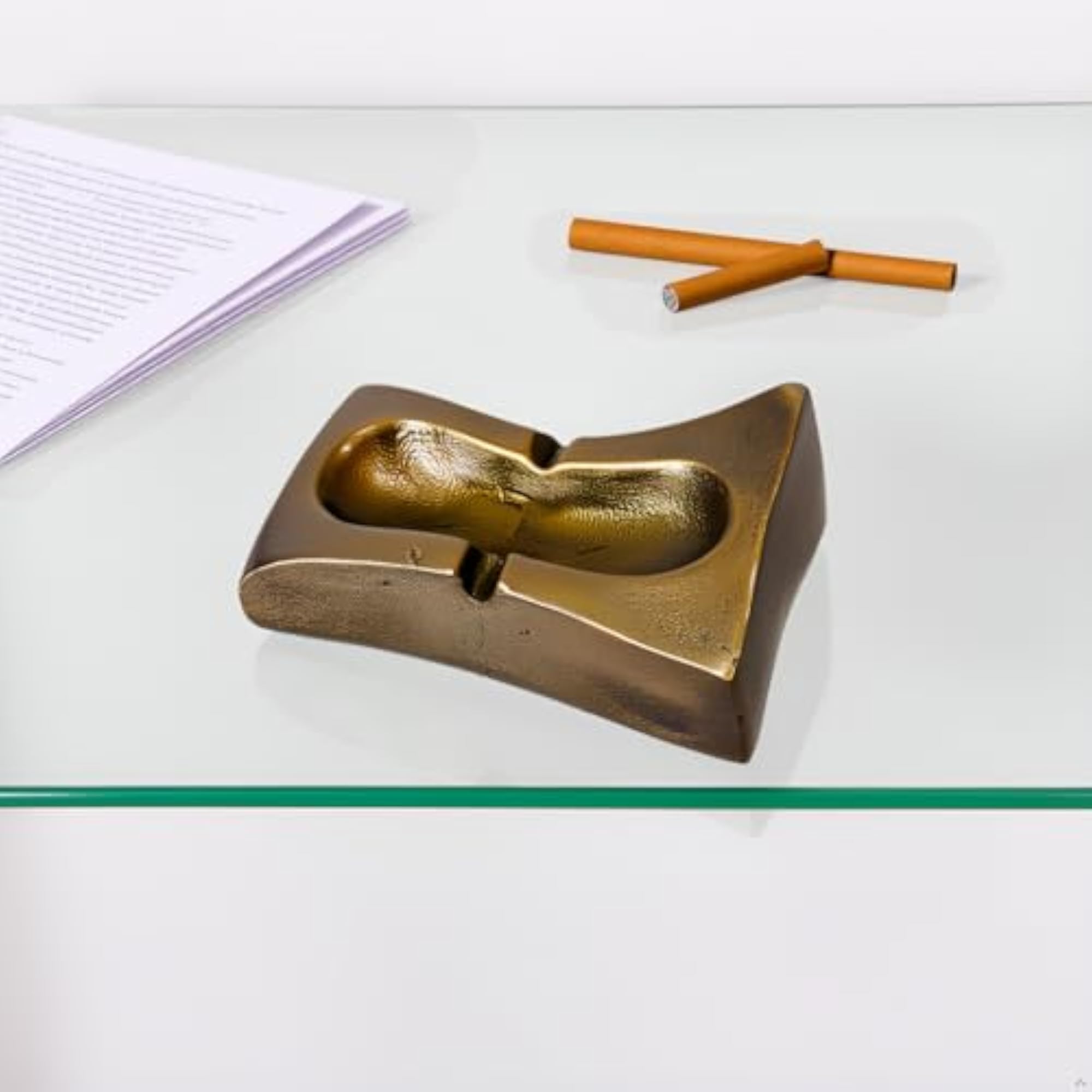 Golden Tableware Ashtray, Hand-built Rich Metal Design