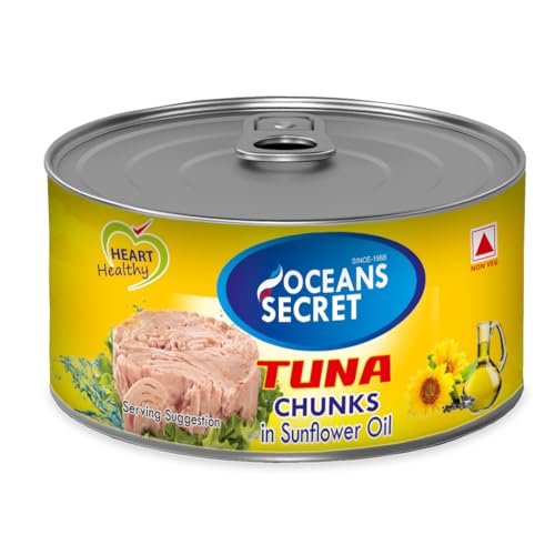 Image of Oceans Secret Tuna Chunks in SunflowerOil 180gm Pack of 4 Canned Tuna Fish | Balanced Nutrition | Heart Healthy | in Sunflower Oil | Premium Cuts Ready to Eat