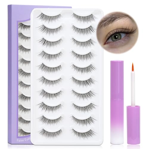 LZM Pestañas con Pegamento Pestañas Postizas, 10 pares de Pestañas Postizas 3D Banda Transparente, Pestañas Artificiales Hechas a Mano Pestañas Postizas Naturales (YY)