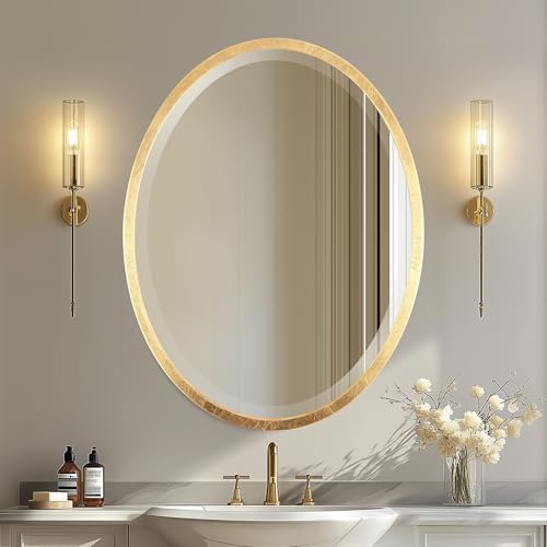 OVALCREST - Oval Wooden Beveled Wall Mirror for Home Decor, Bathroom, Vanity, Bedroom, Living Room, Hallway - London Style (Gold Leaf) 29.1 x 23.1
