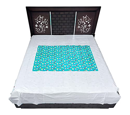 Image of EcoSoft Plastic Sheet,PVC Sheet for Kids,Rubber Sheet for Babies,Bed Wetting Protector(90 x 135 cm) (Alphabet Blue & Green)