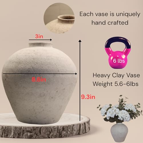 Handemade Large Round Vase for Centerpieces, White Farmhouse Rustic Vase - Image 5