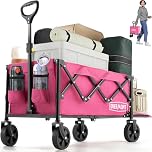 Overmont 100L Festival Camping trolley on Removable wheels - Pull Along Collapsible Wagon Cart with Adjustable Handle - 220LBS/100kg Large Capacity for Beach Garden Picnic Shopping,Sports, pink