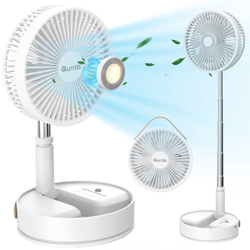 Lista de Ventiladores Walmart Mexico , tabla con los diez mejores. 47 Quntis Ventilador Portatil Plegable Recargable de 8 pulgadas, 7200mAh Ventilador con Control Remoto, Silencioso Oscilante que Funciona de 180° Para Camping, Picnic y Barbacoa