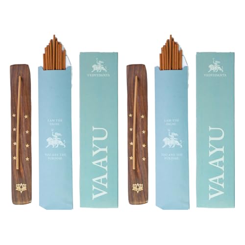 Image of Vaayu Luxury Incense Sticks | 60 Bambooless Incense Sticks | Pure Sheesham Wood Stand | Long Lasting Fragrance | Complete Sensory Journey | Ethically Crafted | Pack of 2