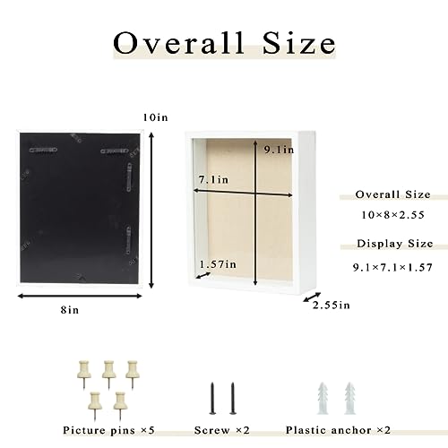 Image of Shadow Box Frame 8x10 Shadow Box Display Case with Linen Back of Awards Memorabilia Flower, Pictures, Keepsakes、Bouquet、Medals and More Photos Memory Box White