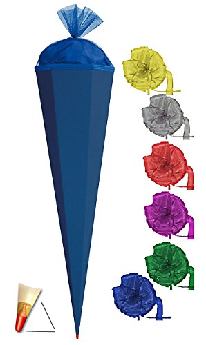 Preisvergleich Produktbild Unbekannt Schultüte - Rohling - kräftiges BLAU - 85 cm - incl. Schleife - mit Holzspitze / Filzabschluß - Zuckertüte Roth - zum Basteln, Bemalen und Bekleben Bastelschu..