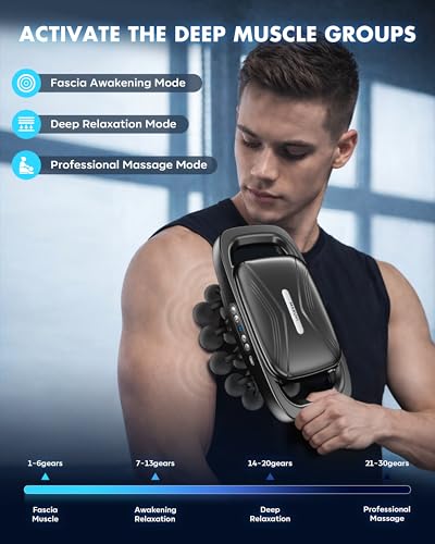 Image of 20-Head Massage Gun Deep Tissue Percussion Massager with 3 Modes | 30 Intensities Quiet Portable Muscle Massager for Full Body Recovery Tool Gift for Men, Women, Athletes and Seniors
