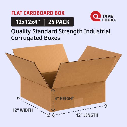 Image of TAPE LOGIC 12 x 12 x 4 Corrugated Cardboard Boxes, Flat 12 inchL x 12 inchW x 4 inchH, Pack of 25 | Shipping, Packaging, Moving, Storage Box for Home or Business, Strong Wholesale Bulk Boxes