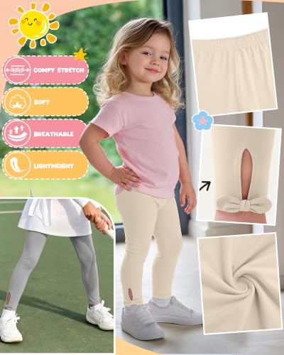 Image of 3 Pack Toddler Girl Cotton Leggings | Baby Girls Cute Stretchy Pants, Soft Bow Knot Leggings, Kids Full Length Tight Pants, 18M-5T Solid Comfortable Leggings