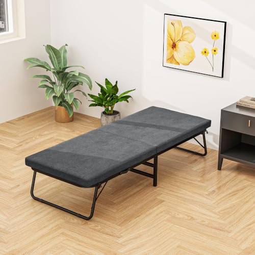 HOMCOM Cama Plegable 70x180 cm con Colchón de Espuma Mueble Cama Plegable con Respaldo Ajustable en 5 Posiciones y Ruedas Cama de Invitados Carga 120 kg Gris