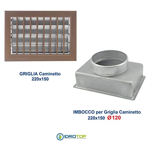 Griglia Bocchetta 22x15cm BRONZO Diam.120mm con Adattatore per Camino