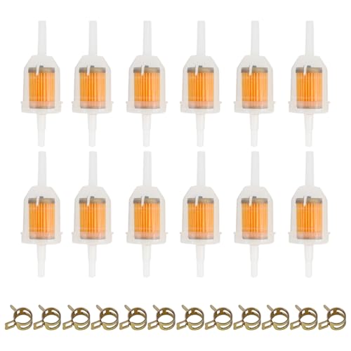 5/16 & 1/4 Inline Magnetic Fuel Filter for Lawn Mower, Small Engine, Kohler, John Deere, Kawasaki - High Flow Gas Filter with Magnet Replacement (12-Pack)