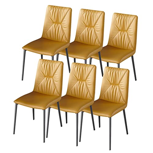 Juego de 6 sillas de comedor de cuero amarillo con patas de acero al carbono, elegantes sillas laterales para uso doméstico y restaurante