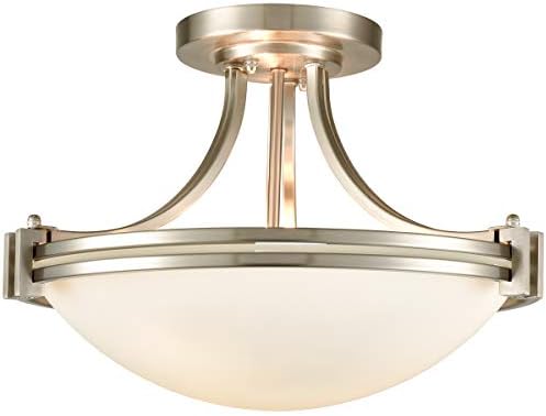 SAMTEEN Brushed Nickel Semi Flush Mount Ceiling Light Modern 3-Light White Glass Hallway Light Fixture Ceiling for Bedroom Living Room Kitchen, Bowl Shade